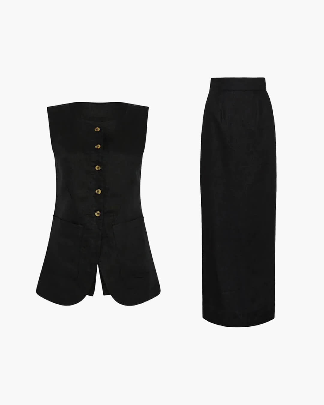 SOERA Irma Sleeveless Linen Set - Matching Sets -  Top Black