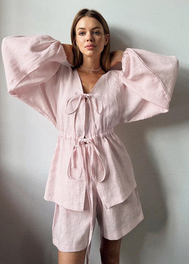 SOERA Isla Linen Two - Piece Set with Bell Sleeves - Matching Sets -  L