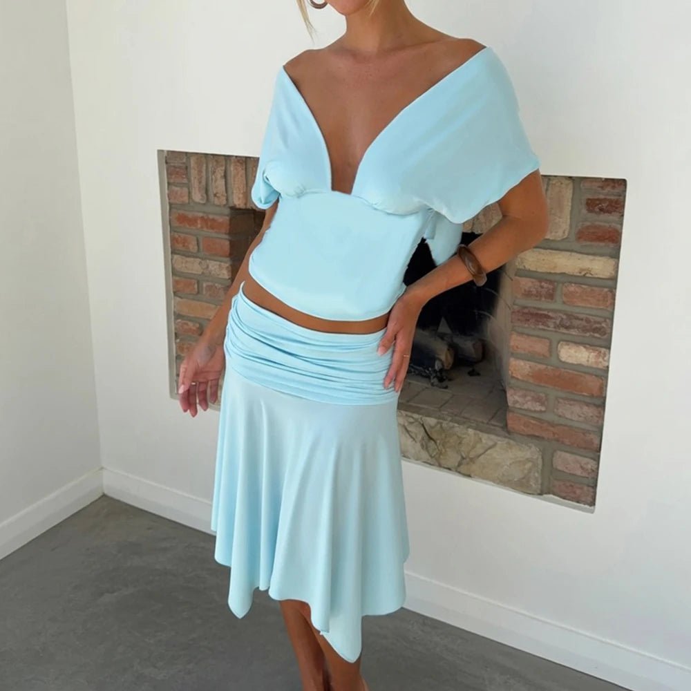 SOERA Jenna Off-The-Shoulder Top & Skirt Set - Matching Sets - SOERA-664451-BLU-S-40963 Set (Top+Skirt) S