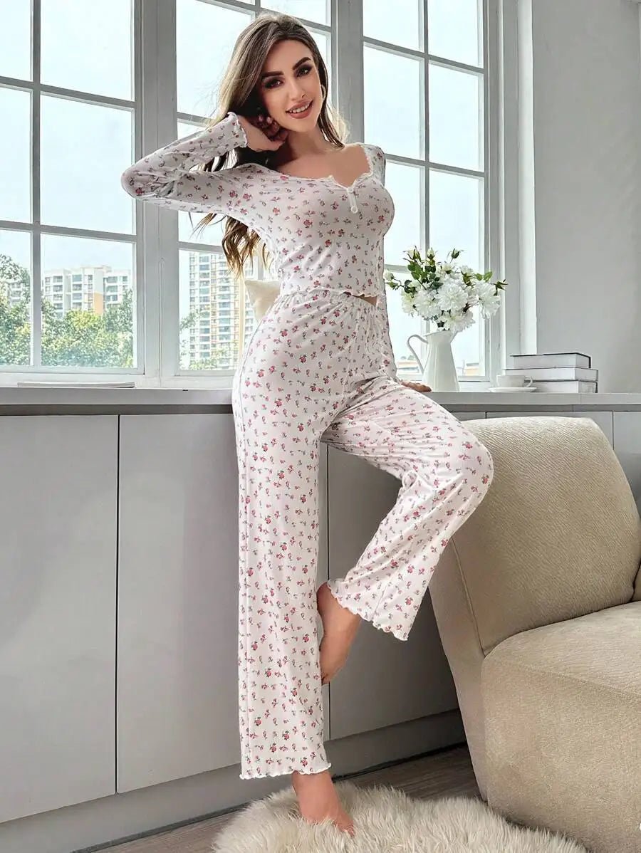 Conjunto de pijama floral de manga comprida