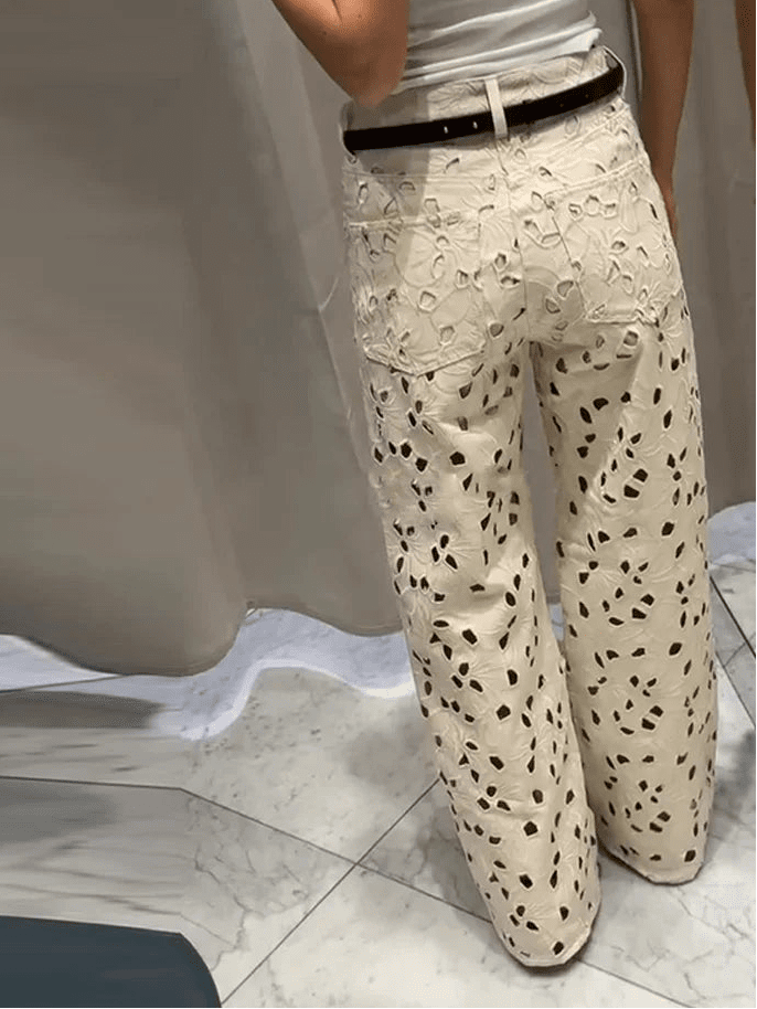 SOERA Anais Hollow - Out Denim High Waist Straight Jeans - Pants -  Beige S