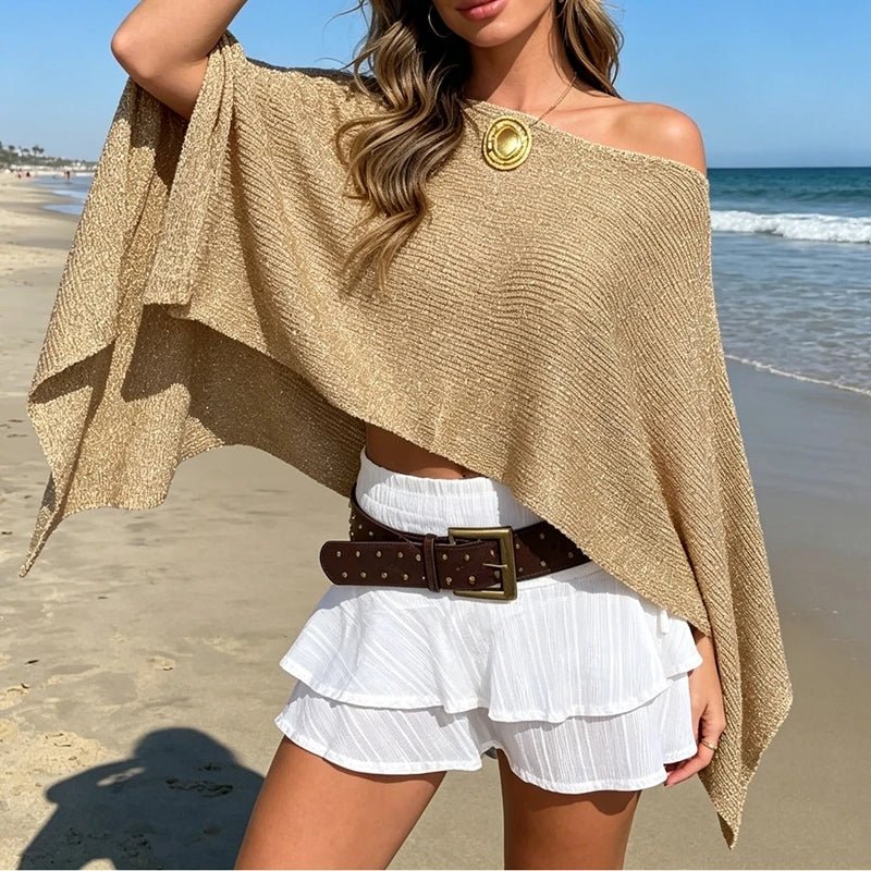 SOERA Bianca Shimmer Off - Shoulder Poncho Cape - Poncho -  Mocha