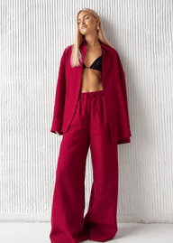 Conjunto Adero de Camisa de Algodón Holgada y Pantalón de Pierna Ancha