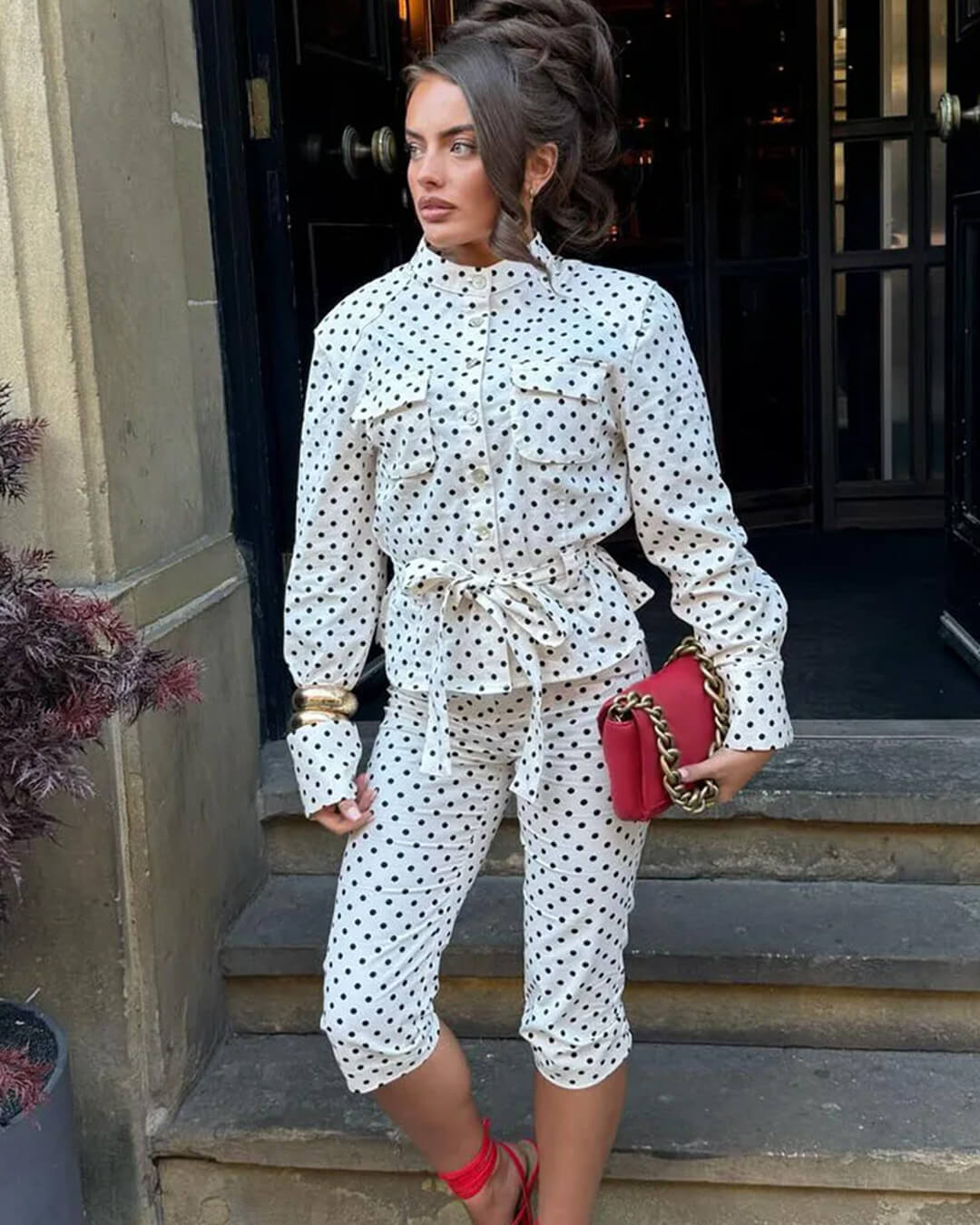 SOERA Jia Polka Dot High - Waist Trouser Set - Set -  Set M