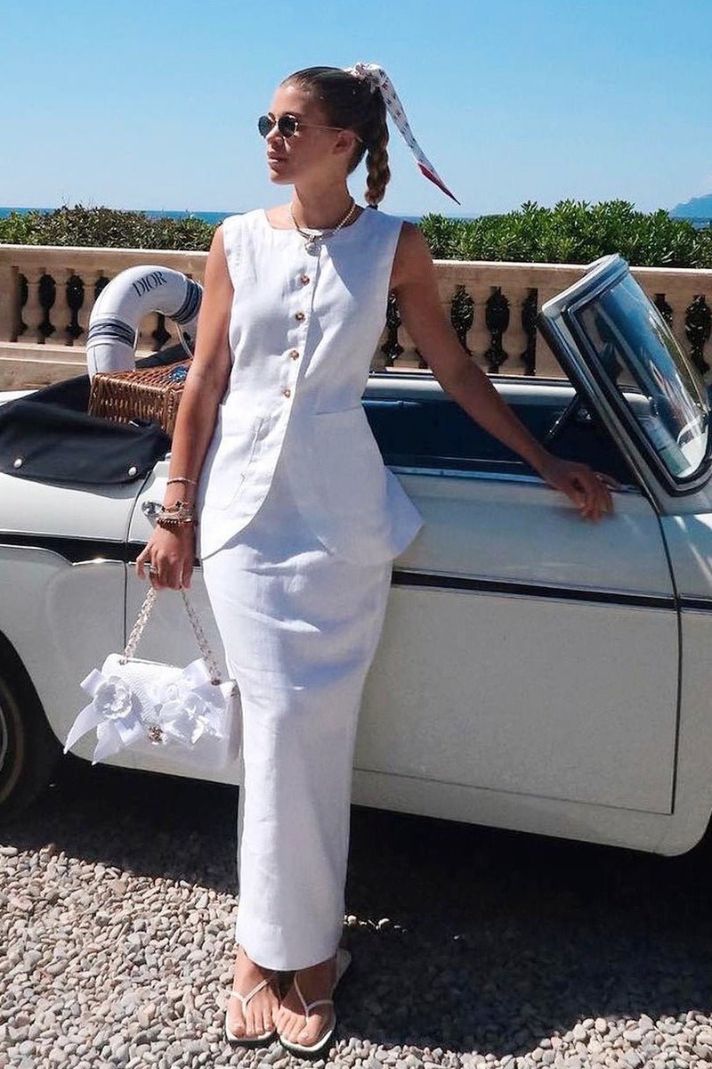 SOERA Lorelei Linen Vest High Waist Skirt Set - Set -  White M