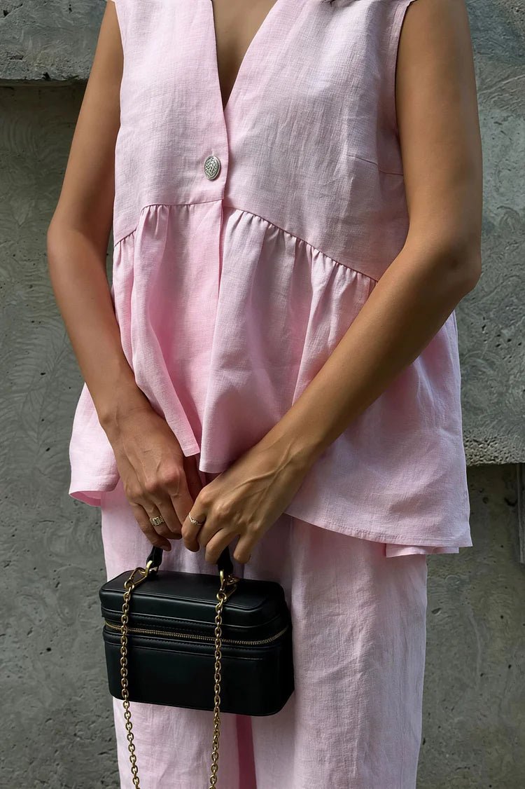 SOERA Sydney Ruffled Vest & Pants Set - Set - 1005008498710435-;KR1776125342950421820 Pink S