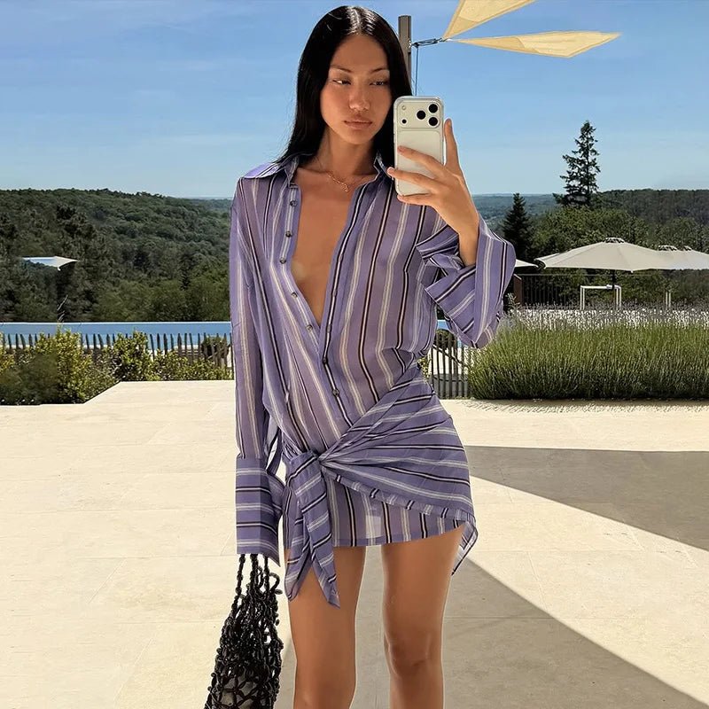 SOERA Amanda Sheer Stripe Shirt and Pant Set - Shirt - SOERA-487299-DRE-S-82019 Dress S