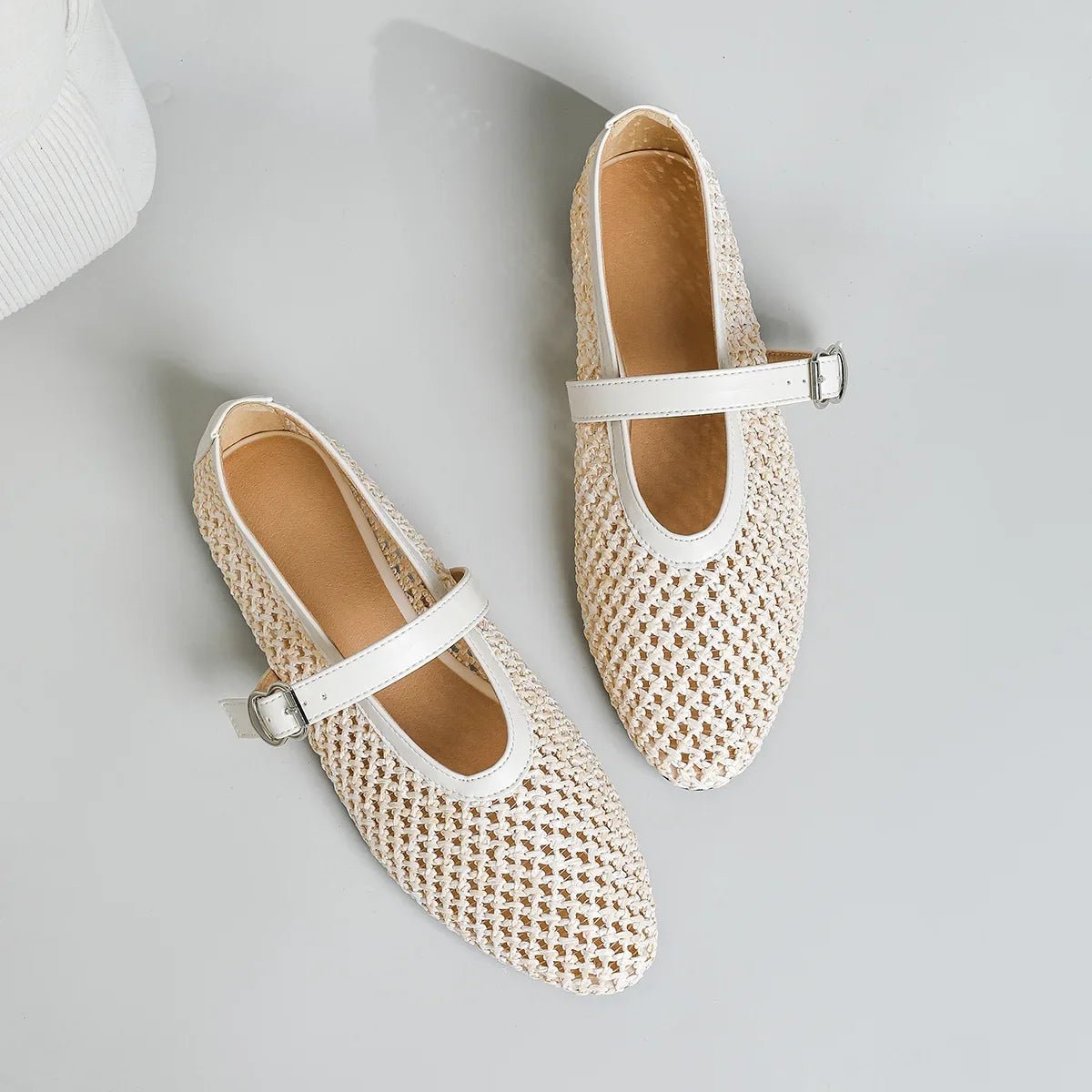 SOERA Beatrice Hollow Weave Mary Jane Flats - Shoes -  Beige 36
