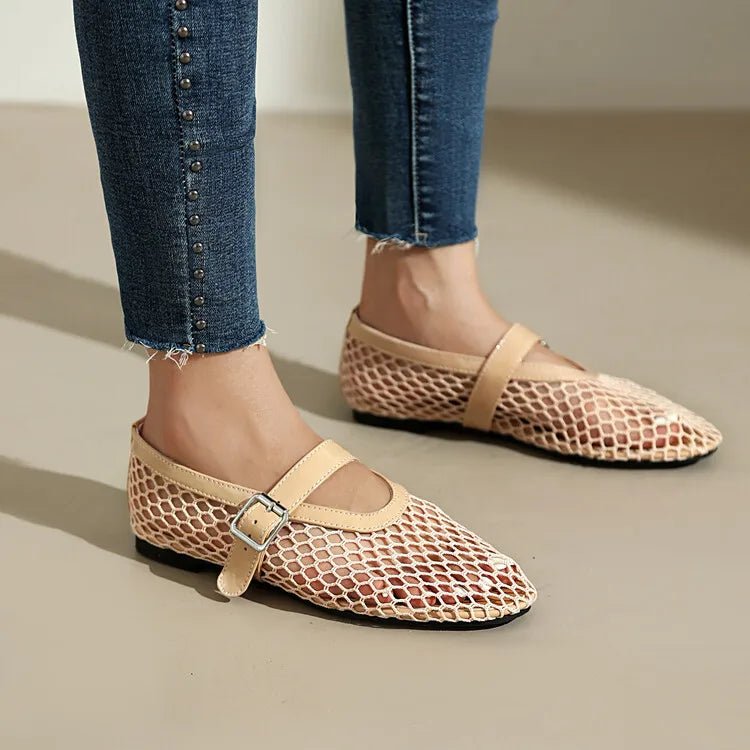 SOERA Bianca Buckled Mesh Ballet Flats - Shoes -  Black 35