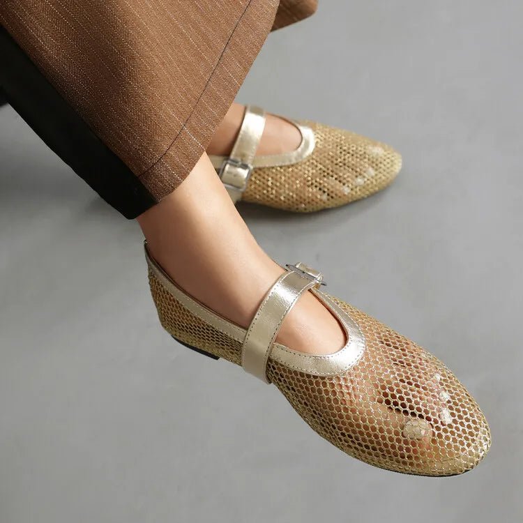 SOERA Bianca Buckled Mesh Ballet Flats - Shoes -  Gold 35