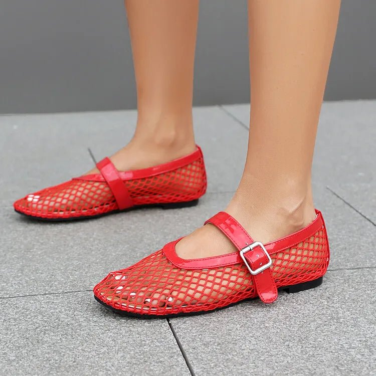 SOERA Bianca Buckled Mesh Ballet Flats - Shoes -  Red 35