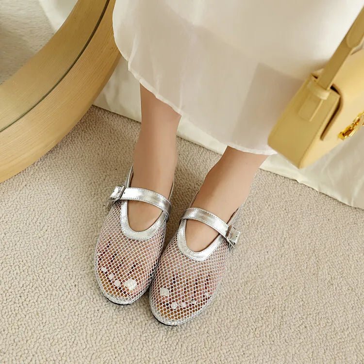 SOERA Bianca Buckled Mesh Ballet Flats - Shoes -  Silver 35
