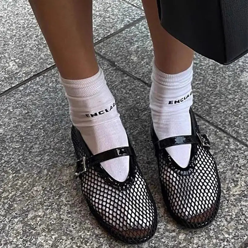 SOERA Elena Mesh Ballet Flats - Shoes -  Black 35