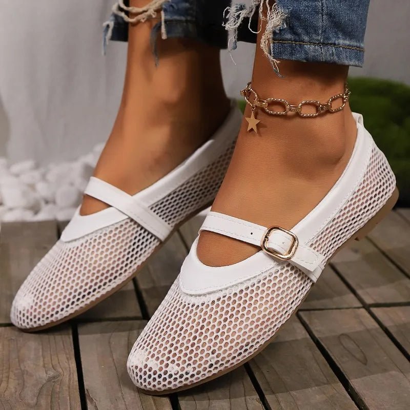 SOERA Hermione Mesh Mary Jane Ballet Flats - Shoes -  White 38