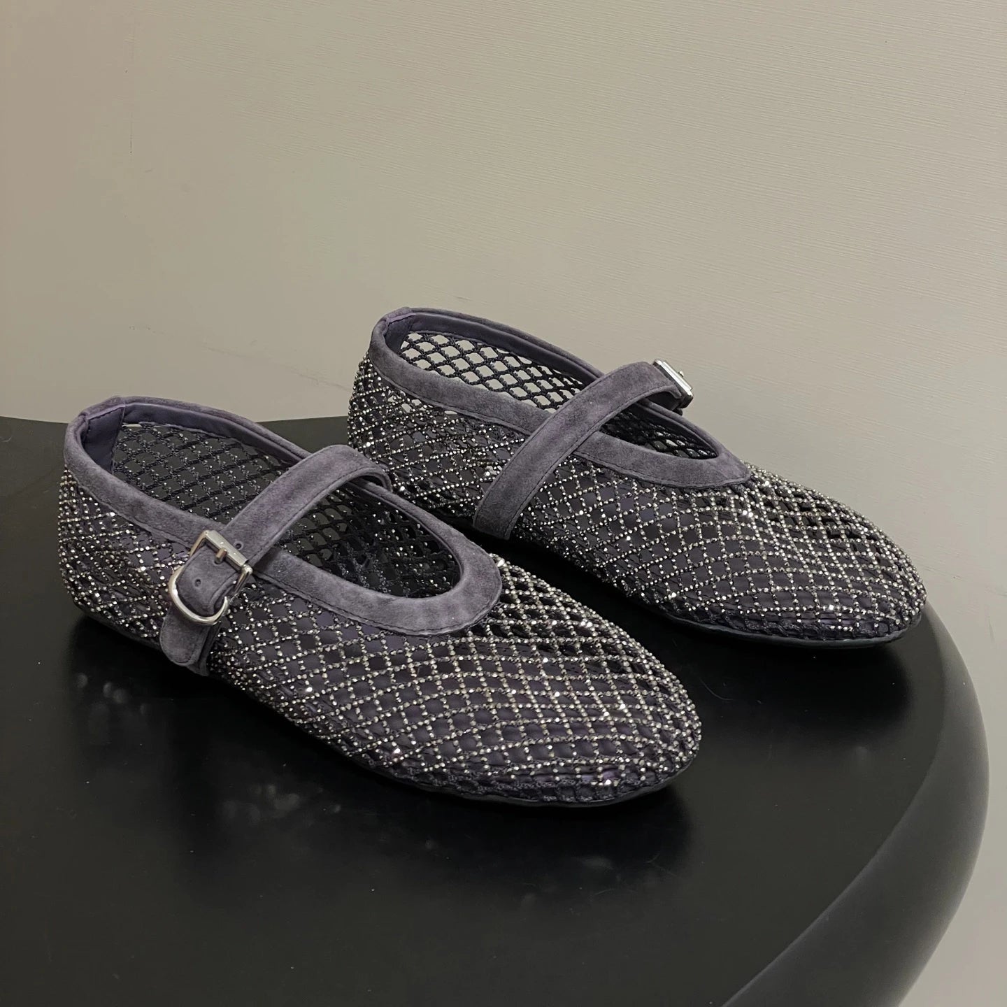 SOERA Jessica Rhinestone Mesh Ballet Flats - Shoes -  Gray 34