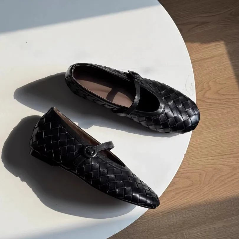 SOERA Lisbeth Woven Leather Flat Shoes - Shoes - 1005010392961053-;DU1770303445604166170 Black 39