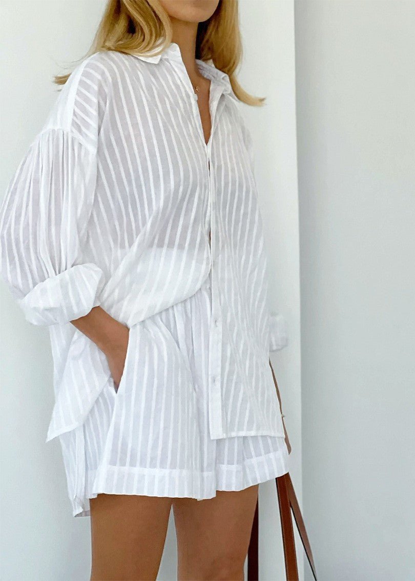 SOERA Bridget Striped Cotton Shirt and Shorts Set - Shorts -  S