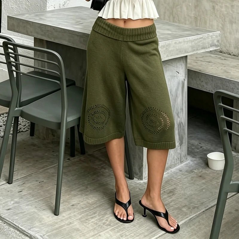SOERA Sabina Knit Wide-Leg Culottes Shorts - Shorts - SOERA-231107-DEF-OS-40260 Army Green S