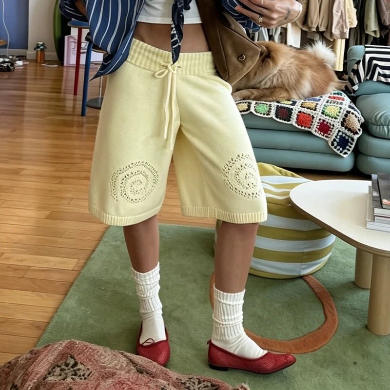 SOERA Sabina Knit Wide-Leg Culottes Shorts - Shorts -  Yellow L