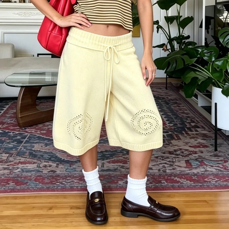 SOERA Sabina Knit Wide-Leg Culottes Shorts - Shorts -  Yellow M