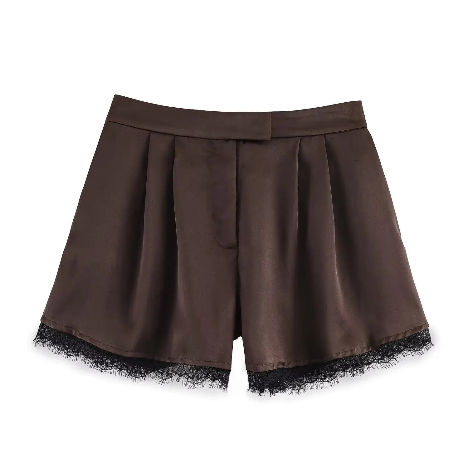 SOERA Xylia Lace Trim Satin Mini Shorts - Shorts - 1005011688216401-;De1775552729875737203 XS