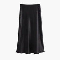 Fustă midi Anais, talie înaltă, satin negru