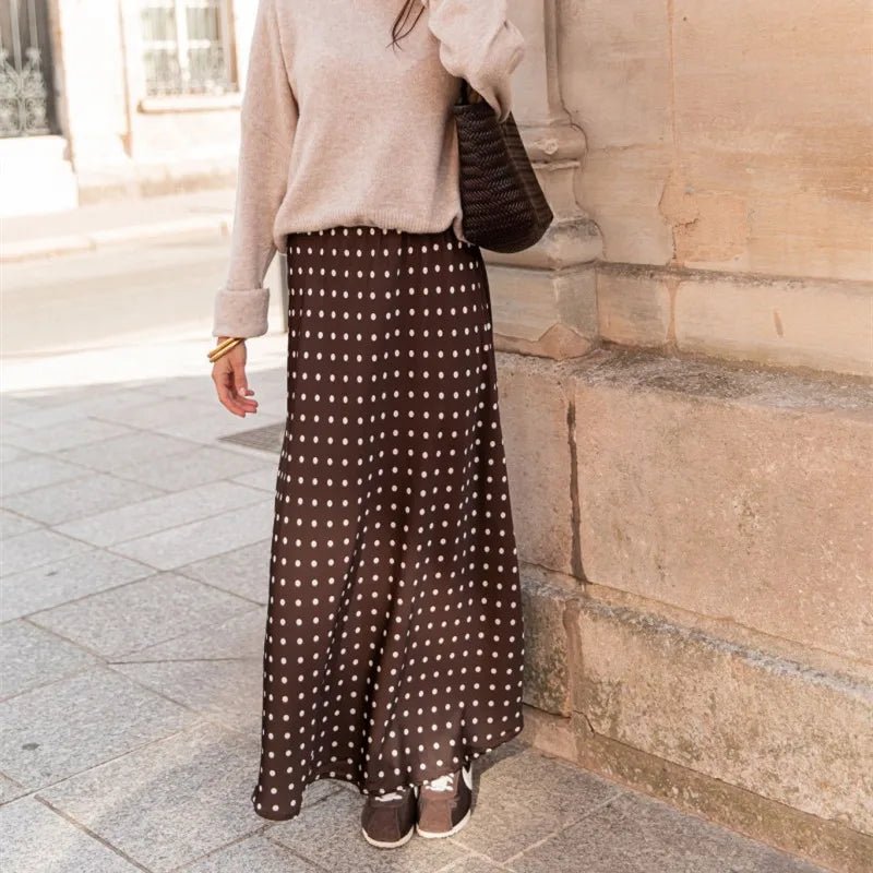 SOERA Beatrice Polka Dot Satin Maxi Skirt - Skirt -  Coffee S