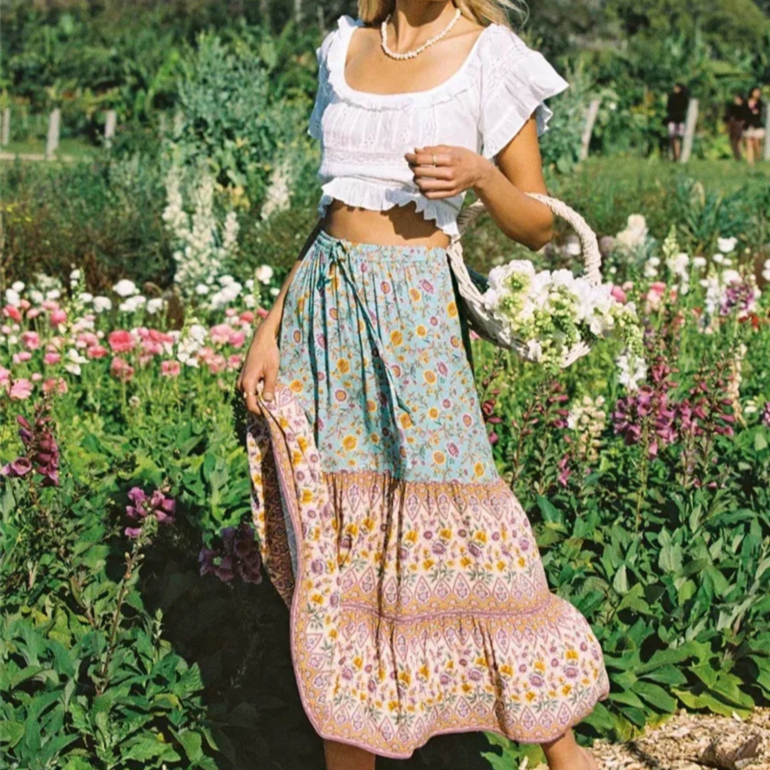SOERA Bianca Floral Print Boho Beach Skirt - Skirt -  Green S