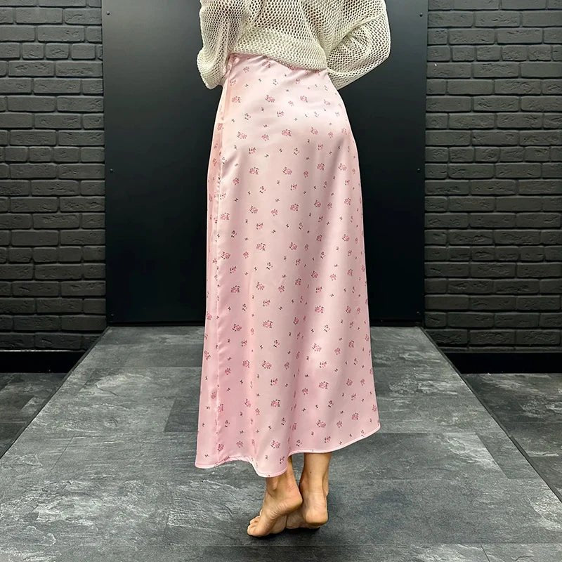 SOERA Bianca High Waist Satin Printed Midi Skirt - Skirt -  Pink S
