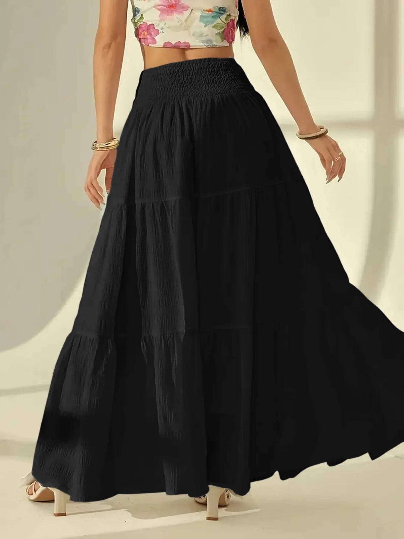 SOERA Calla Tiered Maxi Skirt Elastic Waist - Skirts -  White S