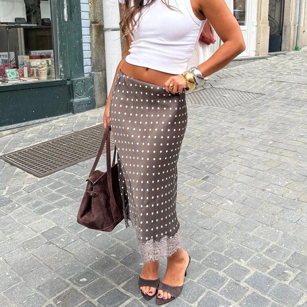 SOERA Hadley Polka Dot Lace Trim Midi Skirt - Skirts - 1005010113115005-;pB1774012026567405355 Brown XL