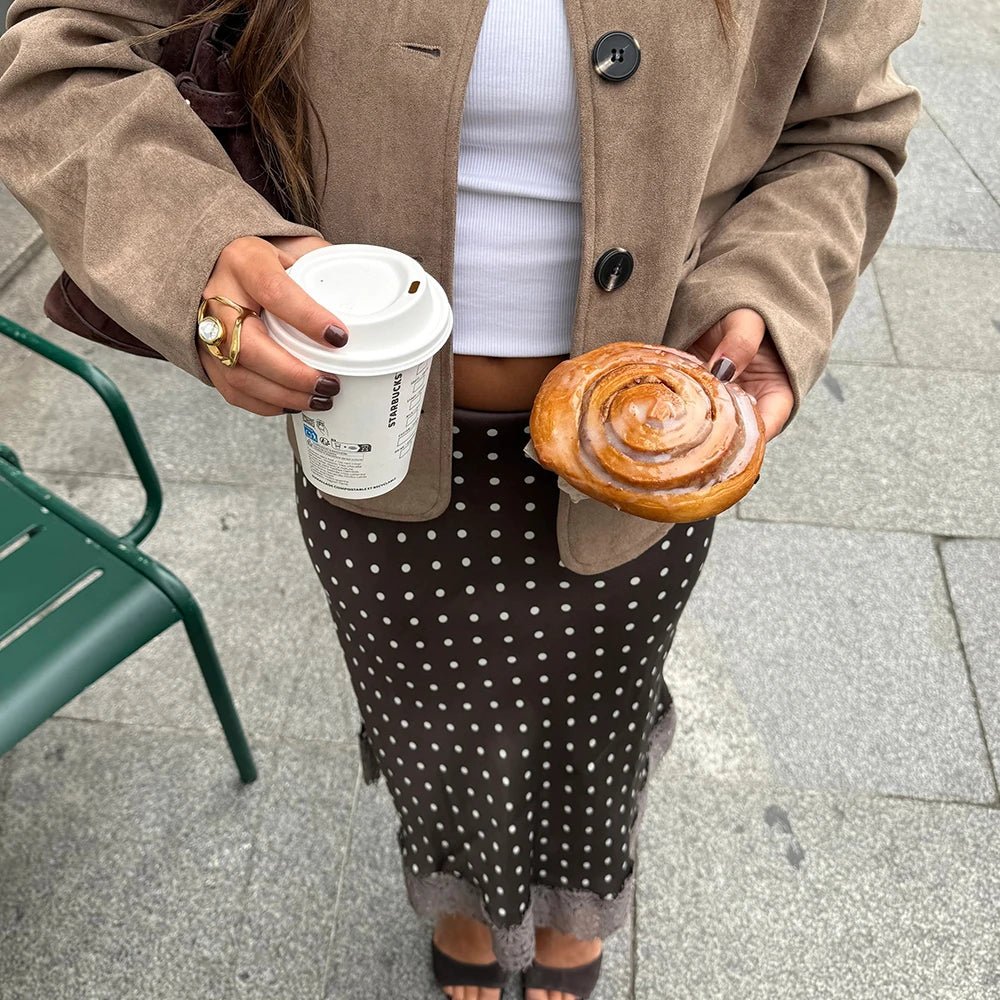 SOERA Nicky Retro Dots Lace Midi Skirt - Skirts - 1005010113115005-;Fe1774621553326165378 Dark Brown XL