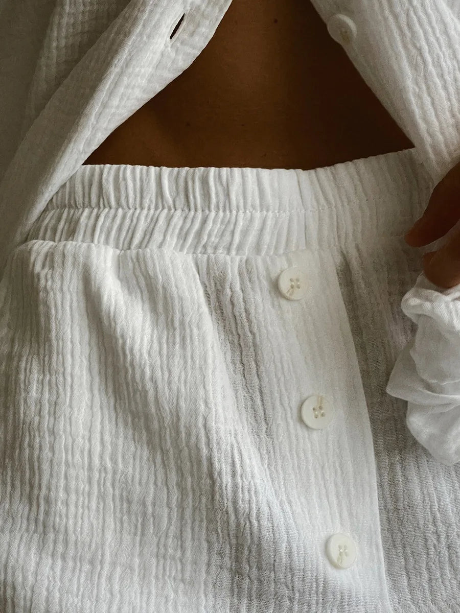 SOERA Amanda Cotton Long Sleeved Pajamas Set - Sleepwear - 1005008652617544-;et1776065670977428067 White M