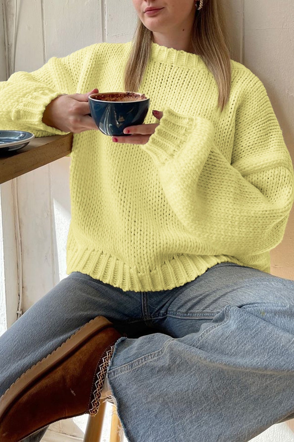 SOERA Amanda Cream Crew Neck Layering Sweater - Sweater - SOERA-319619-S-YELLOW-79075 Yellow S