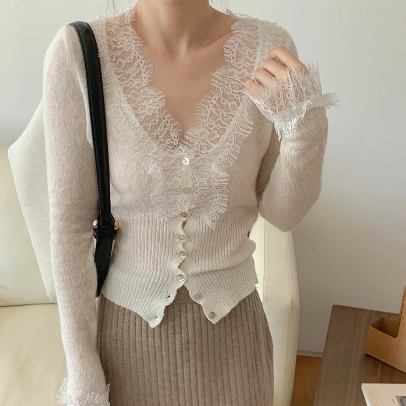 SOERA Aurelie Knitted Lace Cardigan - Sweaters & Cardigans - 1005007717662399-;Qm1764877298328778653 Light Yellow One Size