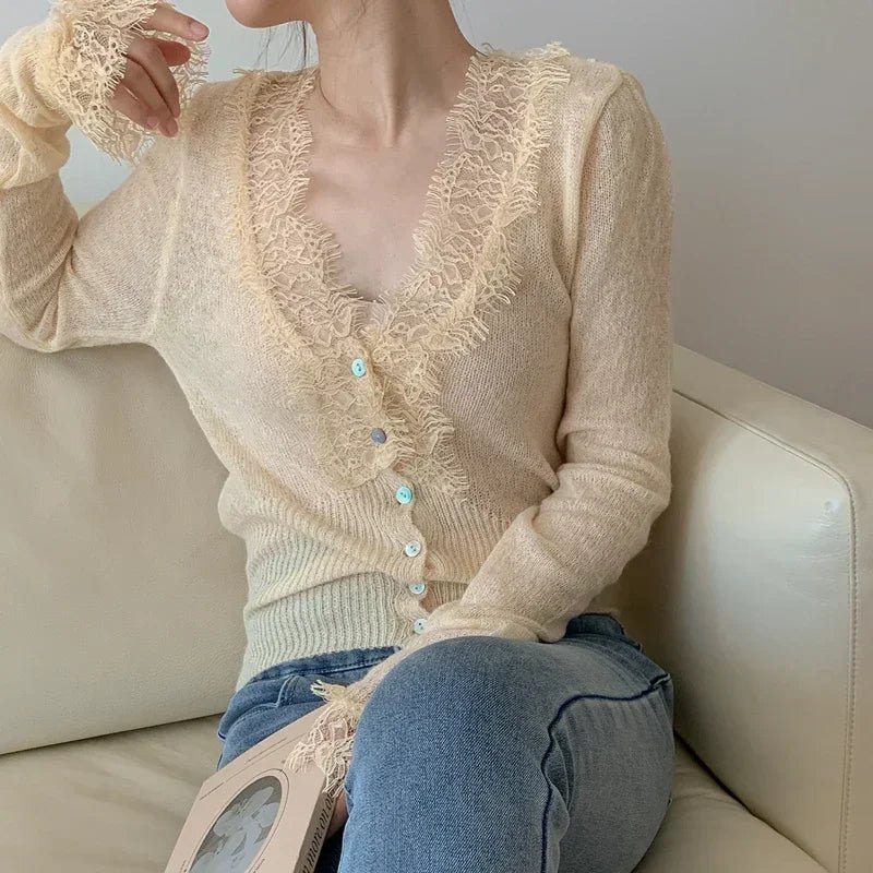 SOERA Aurelie Knitted Lace Cardigan - Sweaters & Cardigans - 1005007717662399-;Qm1764877298328778653 Light Yellow One Size
