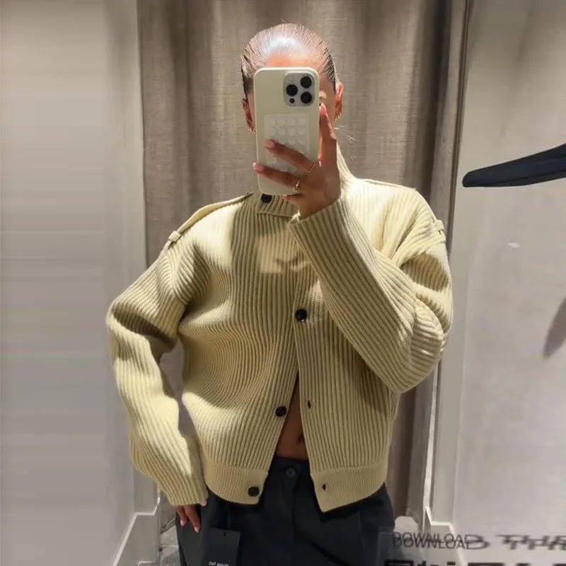 SOERA Kylie Knitted High Neck Cardigan - Sweaters & Cardigans - 1005010080728844-;MZ1775436738222214210 Yellow S