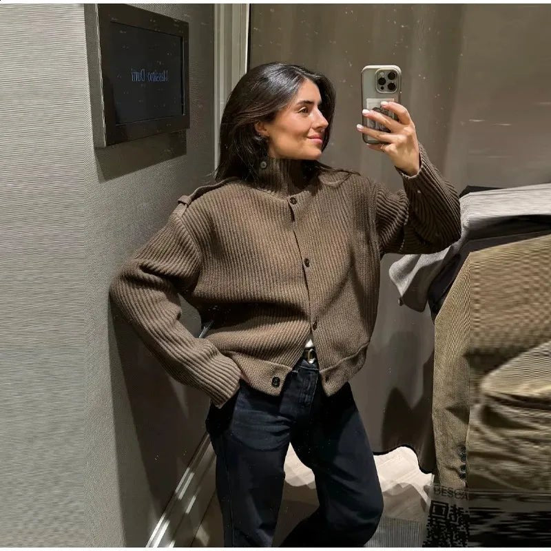 SOERA Kylie Knitted High Neck Cardigan - Sweaters & Cardigans - 1005010080728844-;oc1775436738222004063 Brown S