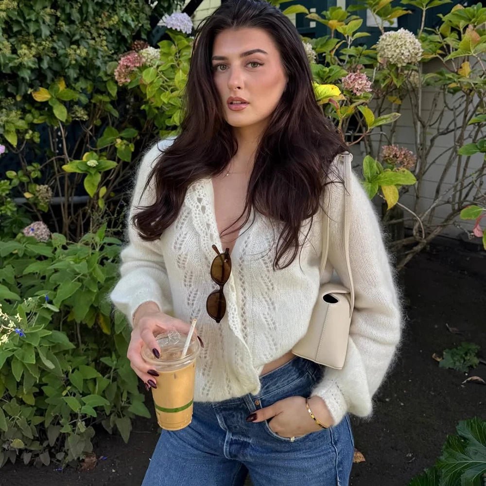 SOERA Lia White Lace Knit Cardigan - Sweaters & Cardigans - 1005010096718429-;va1769414229120273318 White S