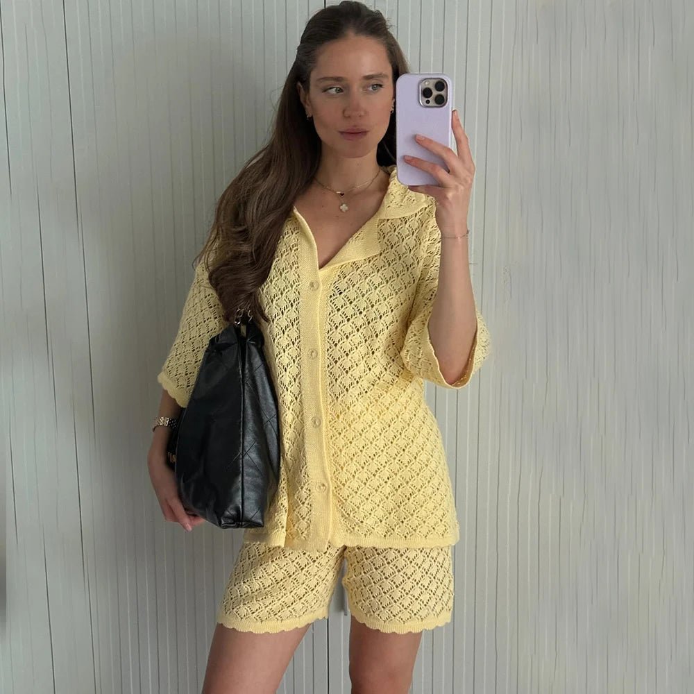 SOERA Selene Knit Cardigan Shorts Set - Sweaters & Cardigans -  Yellow S