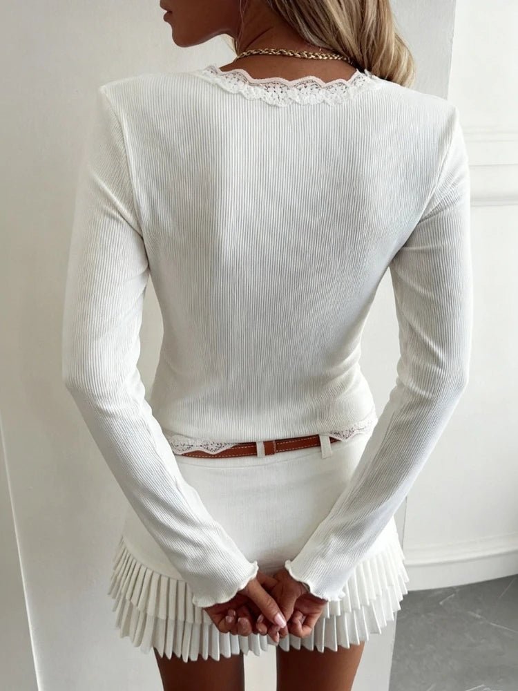 SOERA Sharon Cropped Lace Knit Cardigan - Sweaters & Cardigans - 1005010437065846-;Sl1769414234115529666 White S