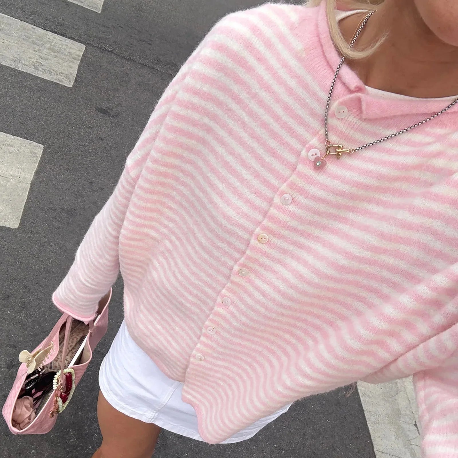 SOERA Sofia Striped Cardigan - Sweaters & Cardigans -  Pink M