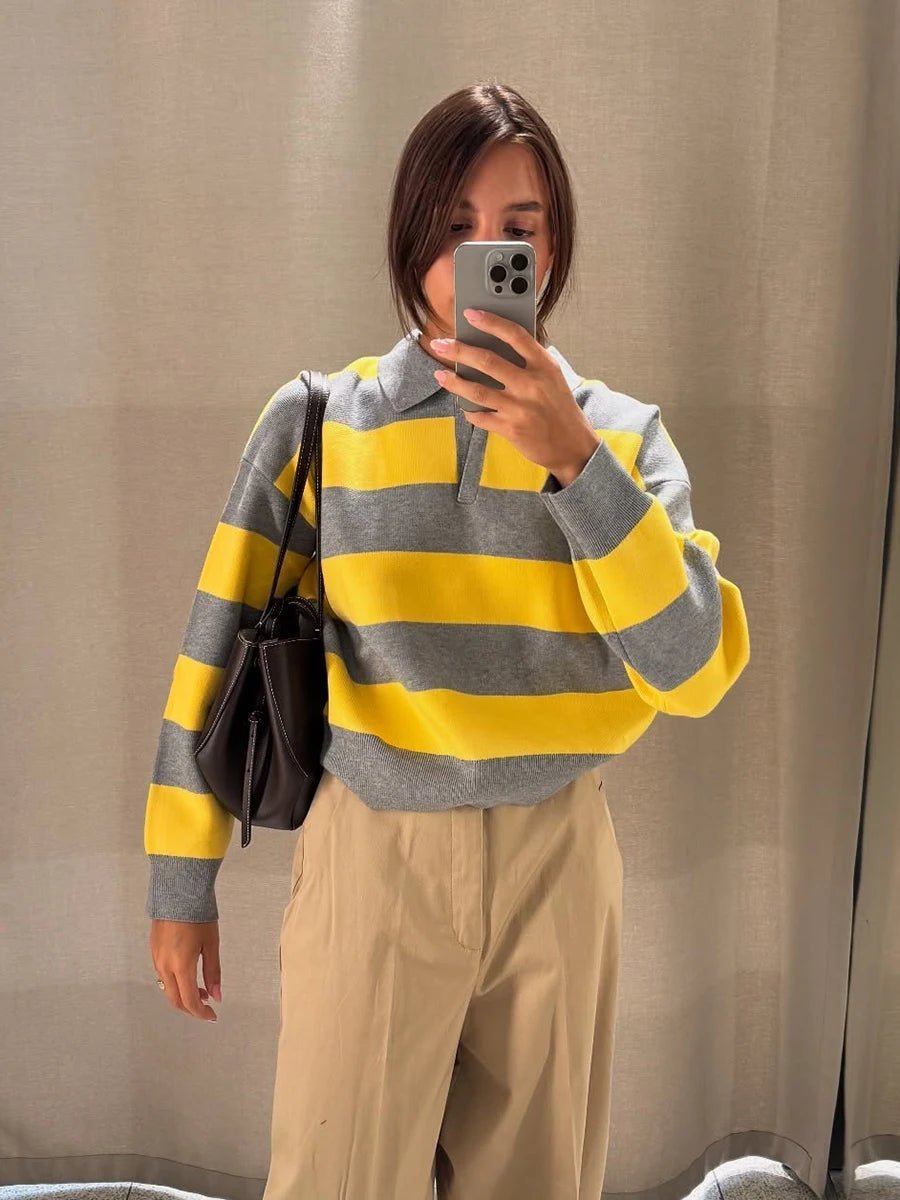 SOERA Una Striped Knitted V-Neck Pullover - Sweaters & Cardigans -  S