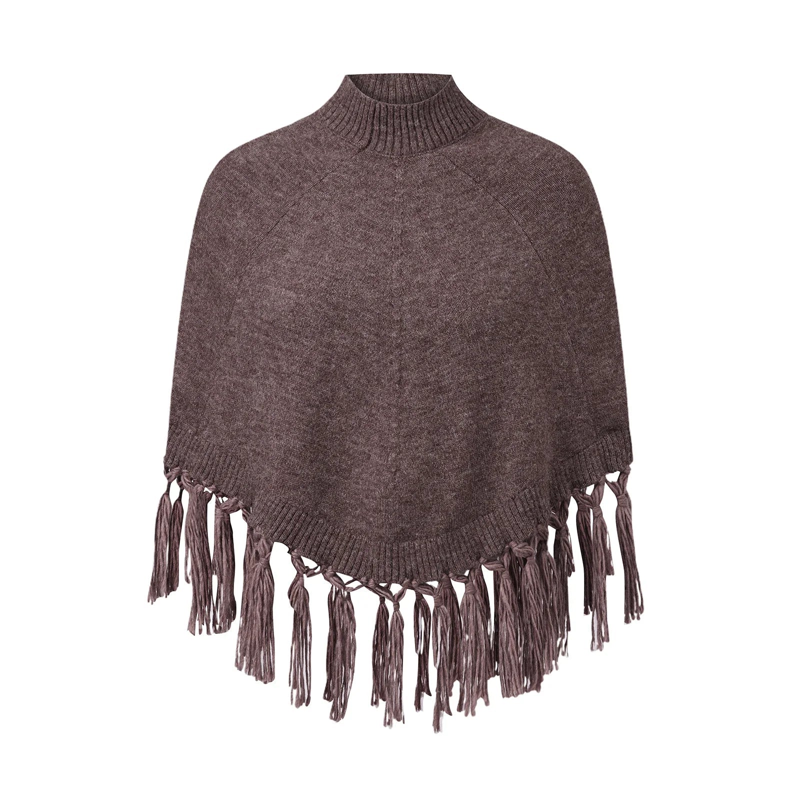 SOERA Isabel Mock Neck Fringe Hem Poncho - Sweaters - SOERA-043139-E-OS-38947 Taupe