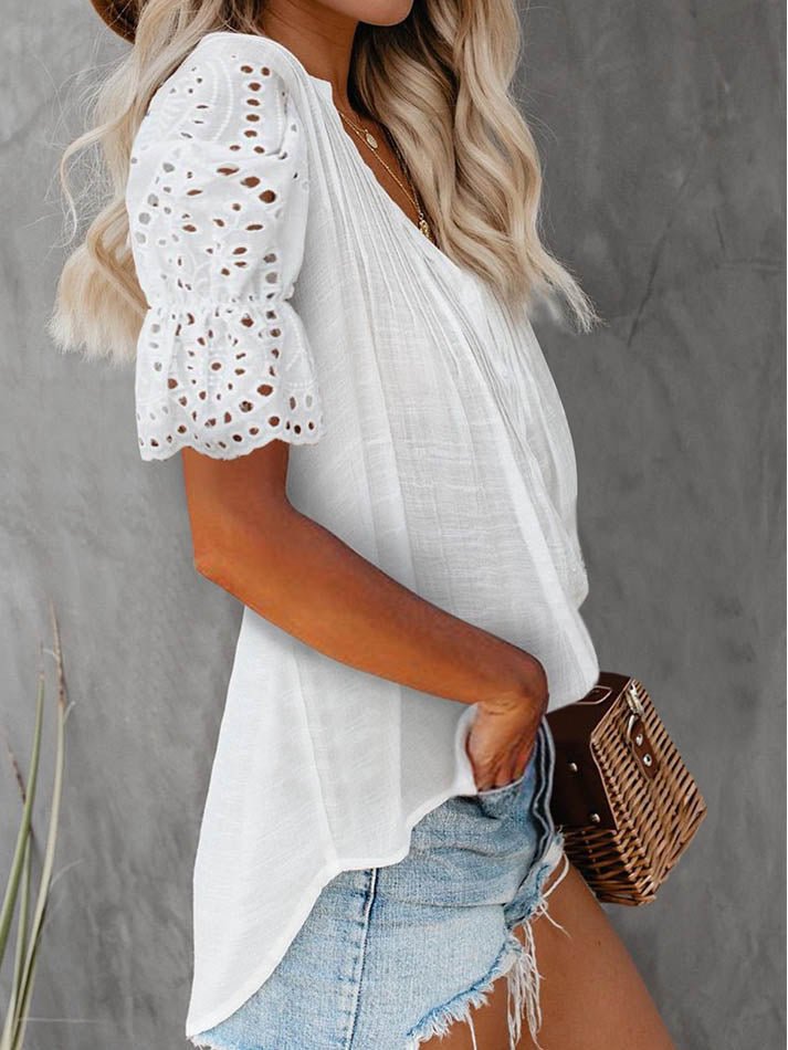 SOERA Beatrice V - Neck Lace Sleeve Top - Top -  White M