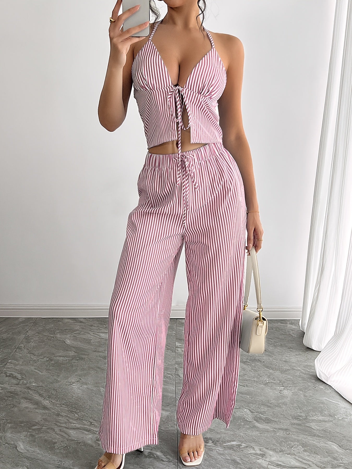 SOERA Simone Striped Halter Top - Top - SOERA-168323-ROS-XS-80643 Rosa XS