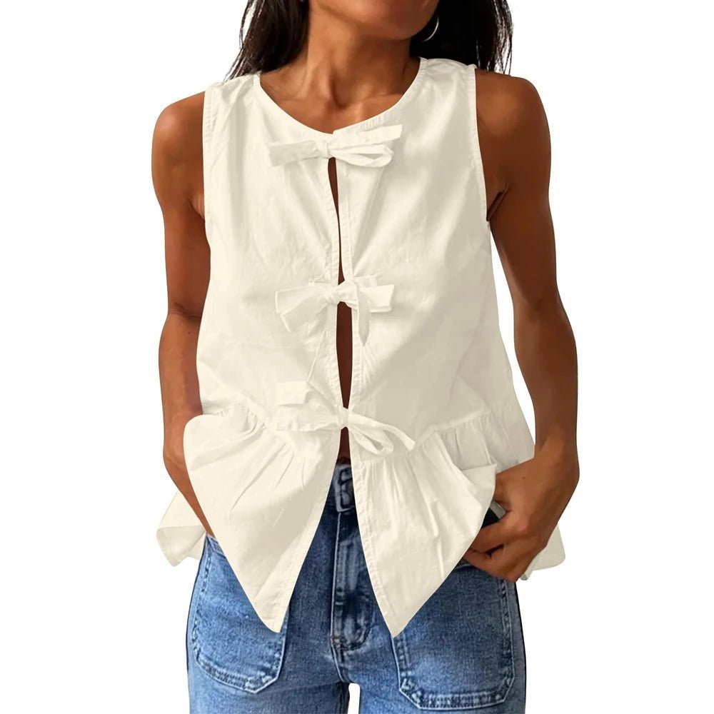 SOERA Bianca Bow-Tie Peplum Tank Top - Tops -  Black S