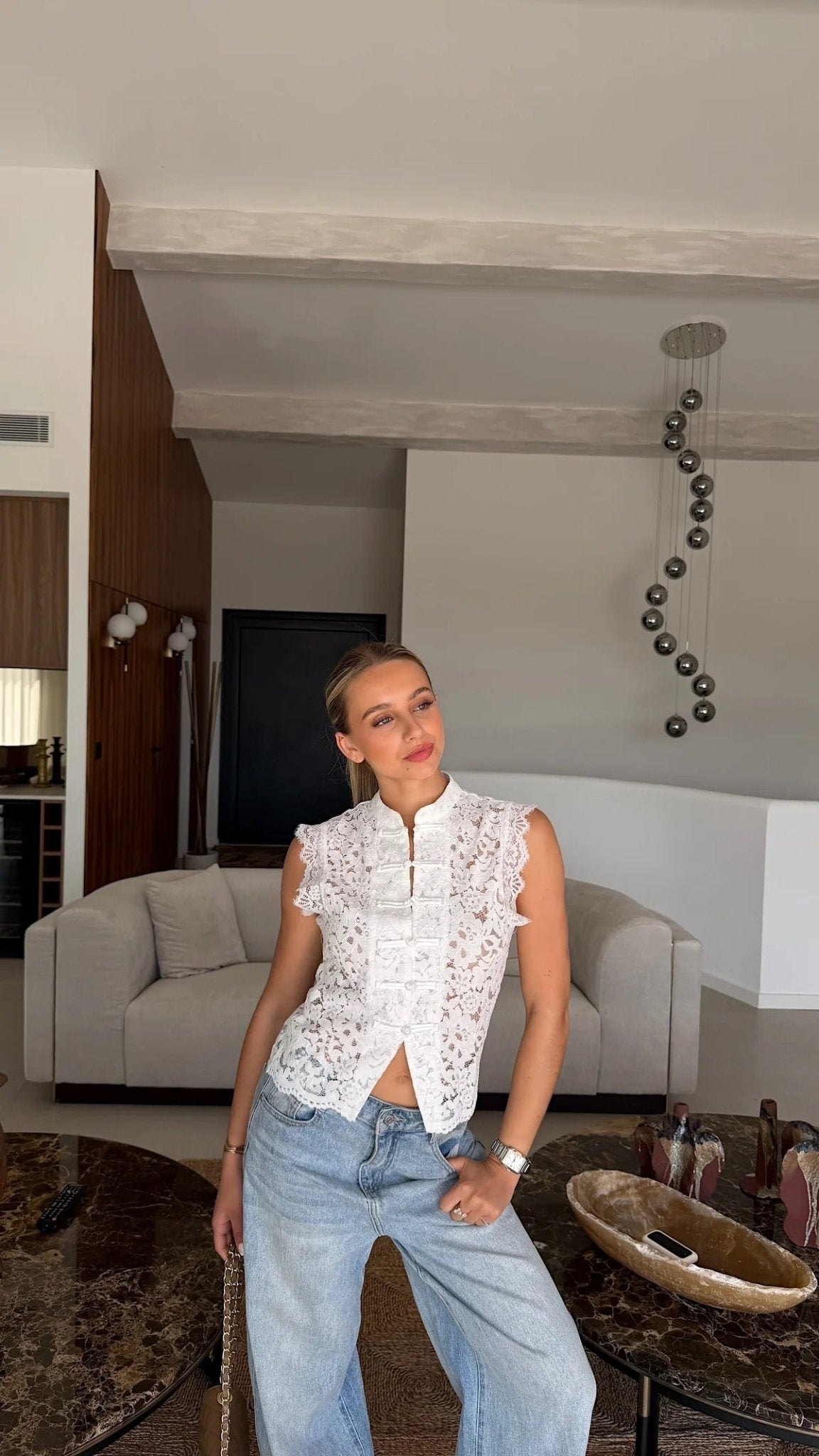 SOERA Bianca Mandarin Sleeveless Lace Top - Tops - SOERA-133123-L-WHITE-07555 White L
