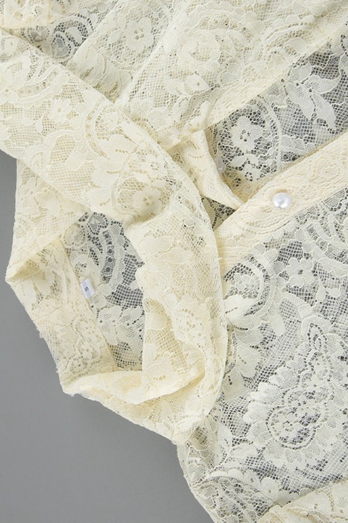 SOERA Dunja Sheer Lace Tie Blouse - Tops - SOERA-137731-BEI-L-28547 Beige L