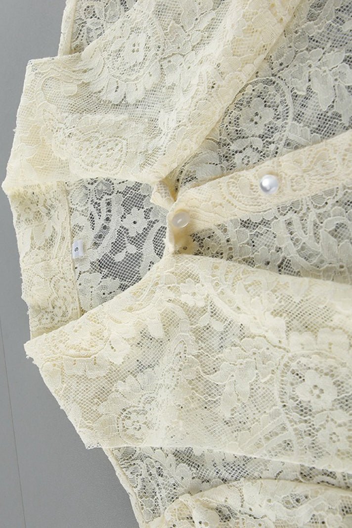 SOERA Dunja Sheer Lace Tie Blouse - Tops - SOERA-137731-BEI-L-28547 Beige L